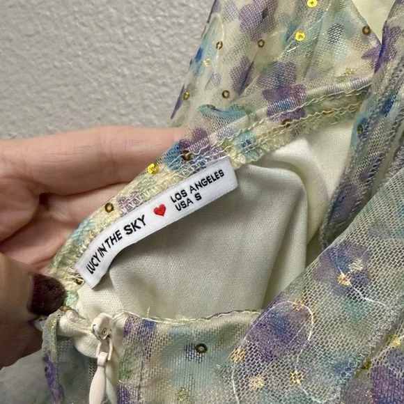 Lucy in the Sky Mesh Sequin Floral Babydoll Dress - Picture 3 of 13